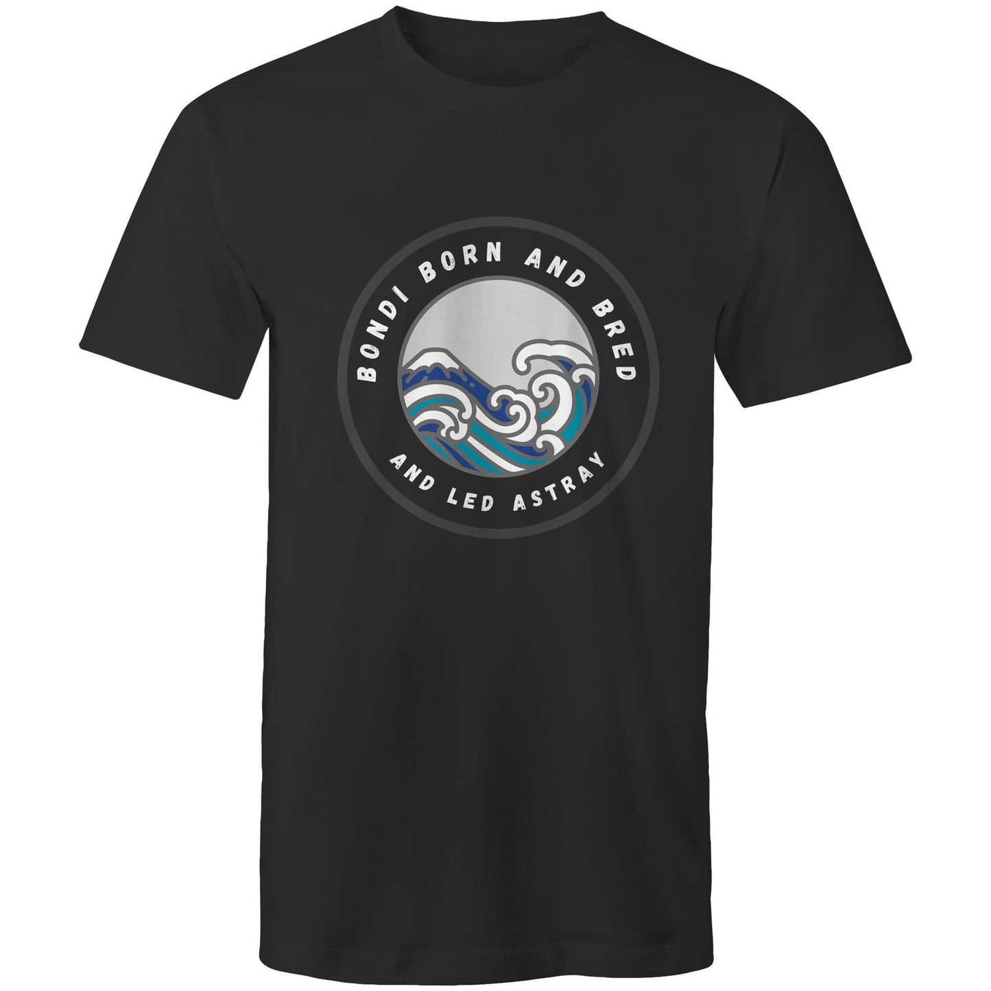 Bondi Born and Bred and Led Astray custom logo printed on AS Colour Staple - Mens T-Shirt 