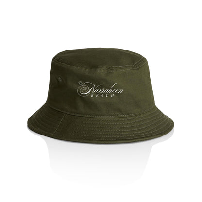 AS Colour Bucket Hat Narrabeen Beach custom logo white font 