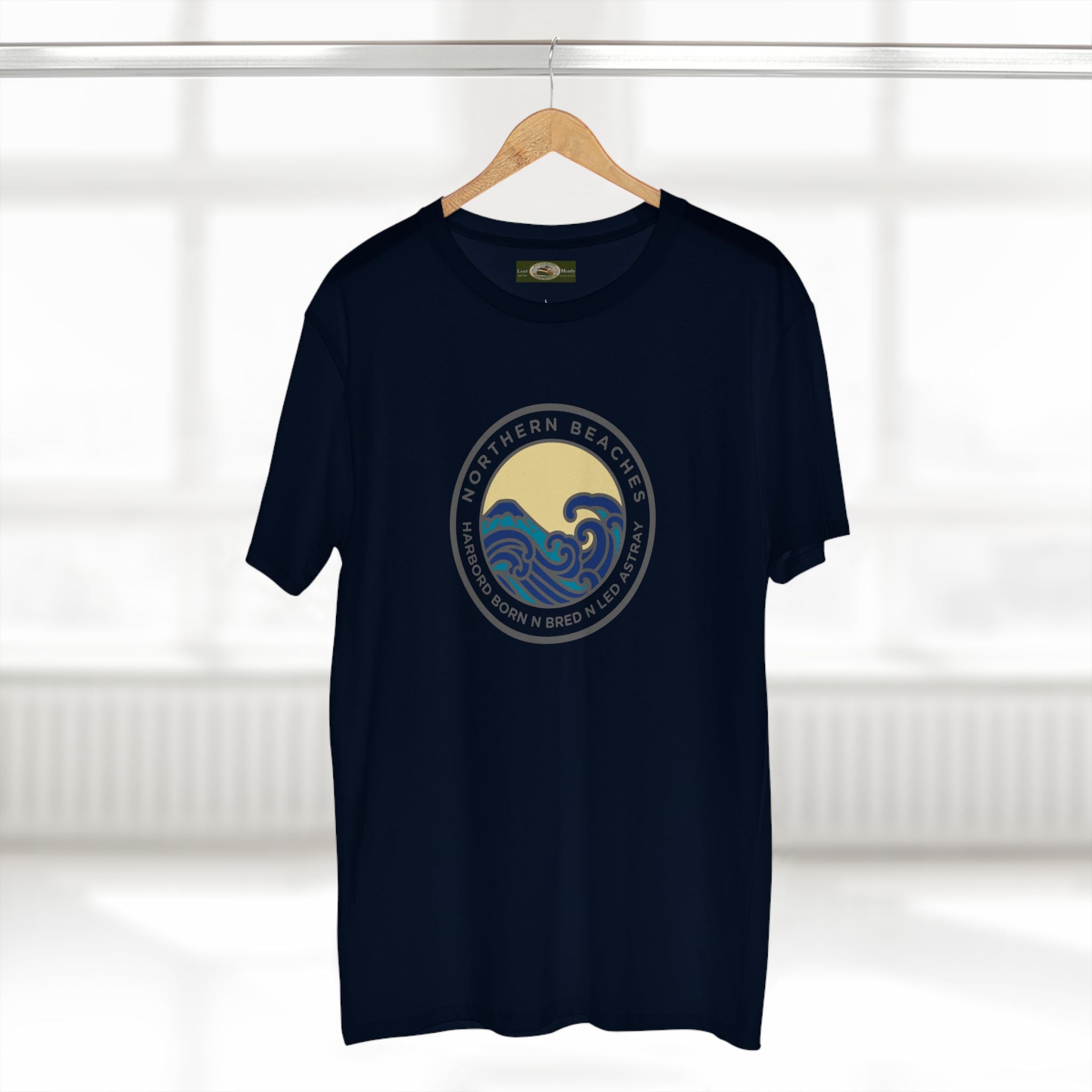 T-Shirt Northern Beaches Harbord Born n Bred n Led Astray Custom Logo Front Printify