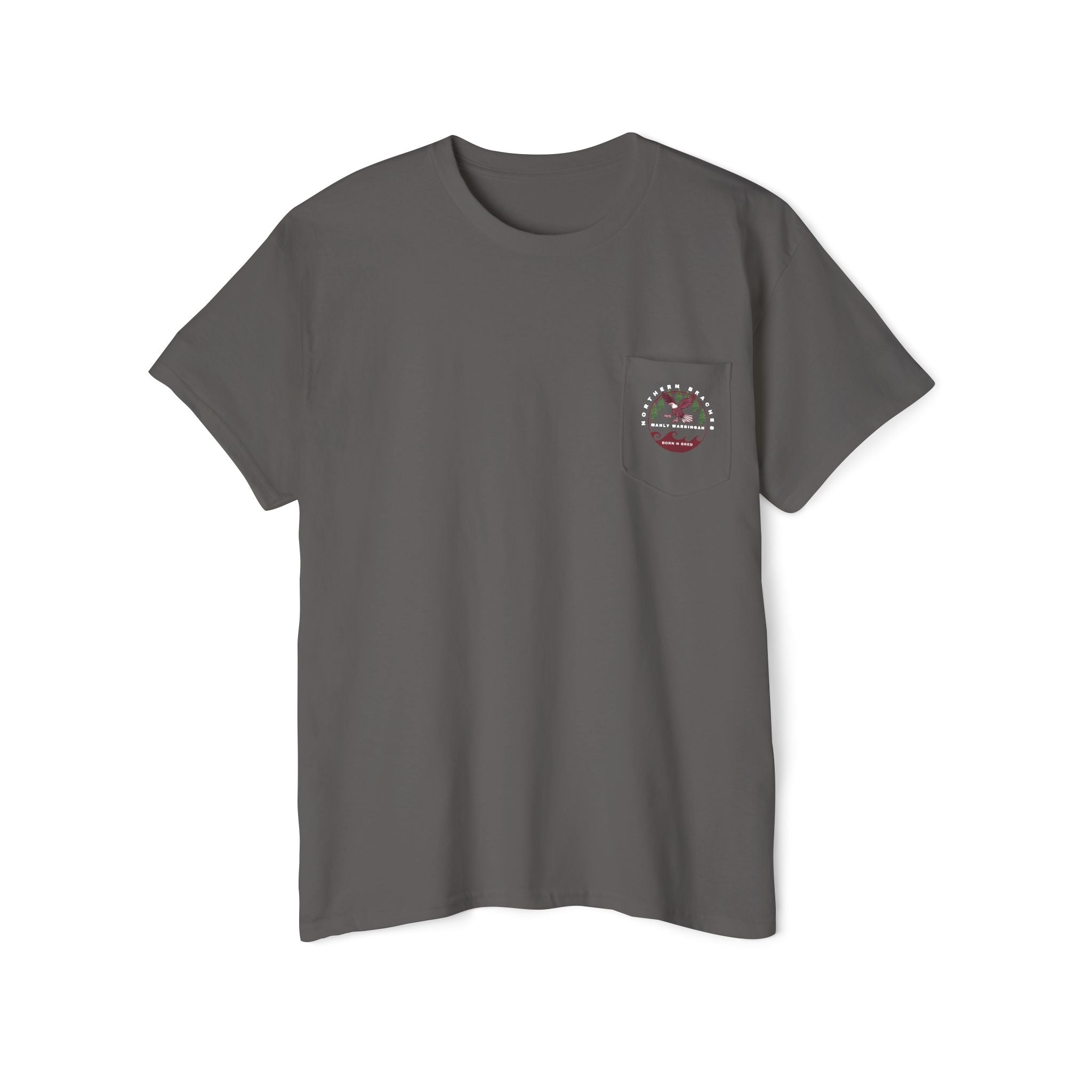 "The Westwood" Northern Beaches custom design different logo front and back Heavy Cotton Pocket Tee Printify