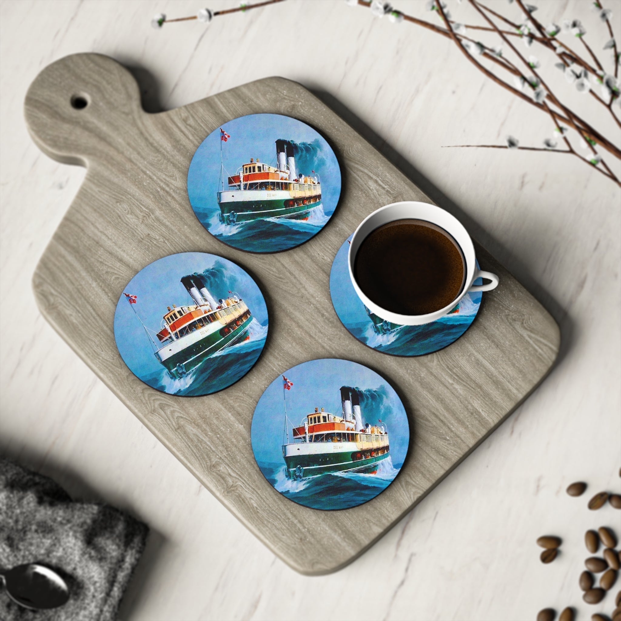 Cork Coasters - 'Dee Why' Manly Ferry Painting by Phil Belbin Artist Printify