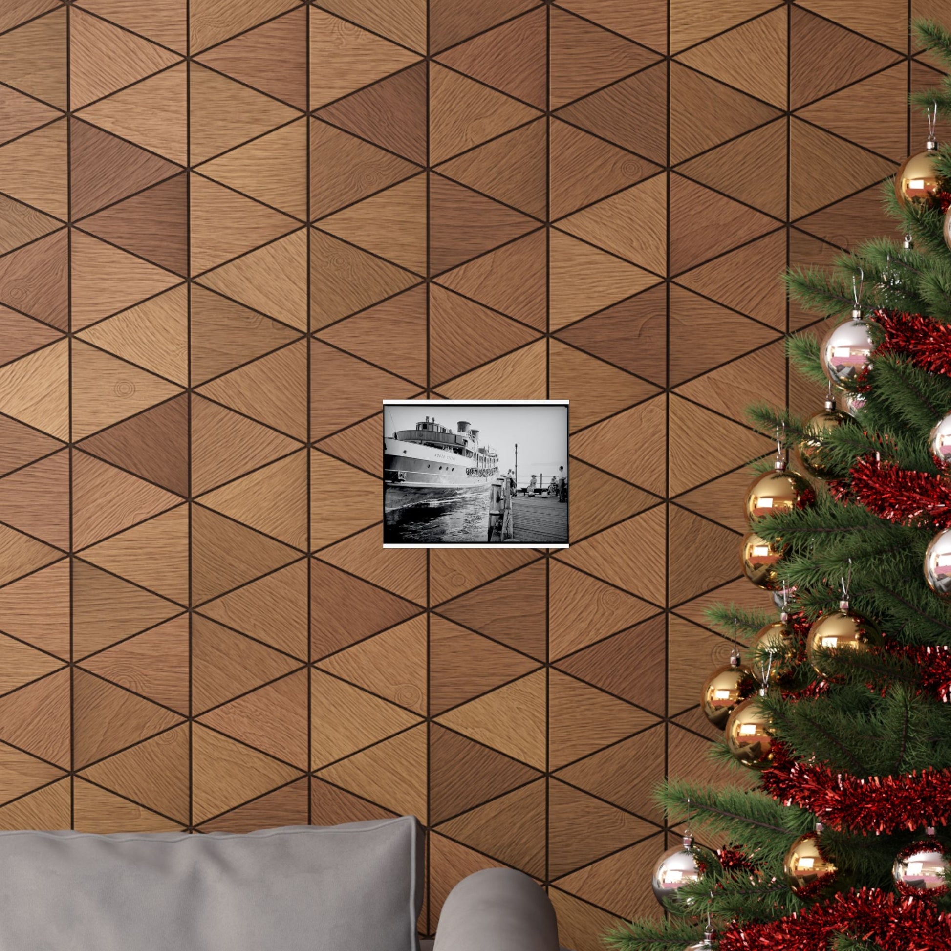 South Steyne Ferry arriving Manly Wharf 1940s Black and White Matte Horizontal Poster, Wall Art, Home Decor 