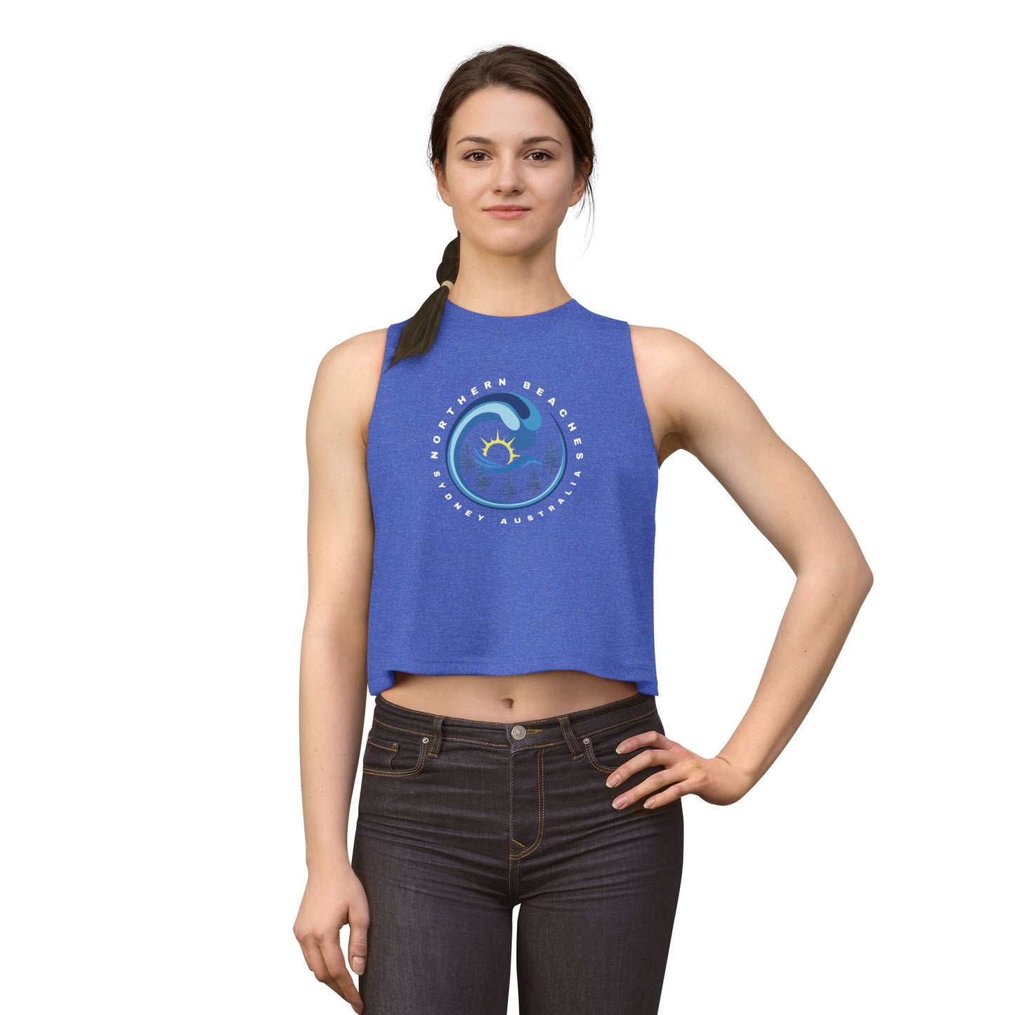 Lost Manly custom logo edition Northern Beaches Wave Crop Top – Women's Coastal Surf Graphic Tank - US Orders - Lost Manly Shop