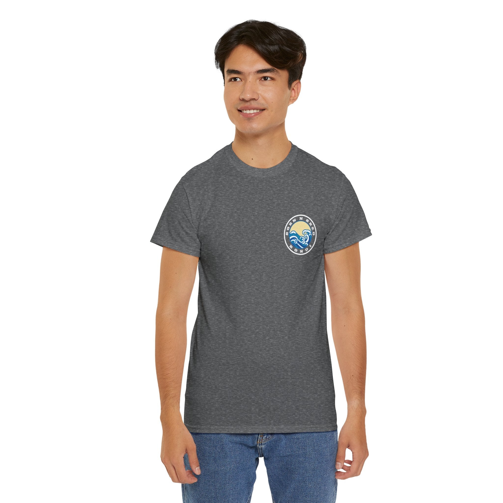 Heavy Cotton T-Shirt with free Canva custom designed logo front and back 