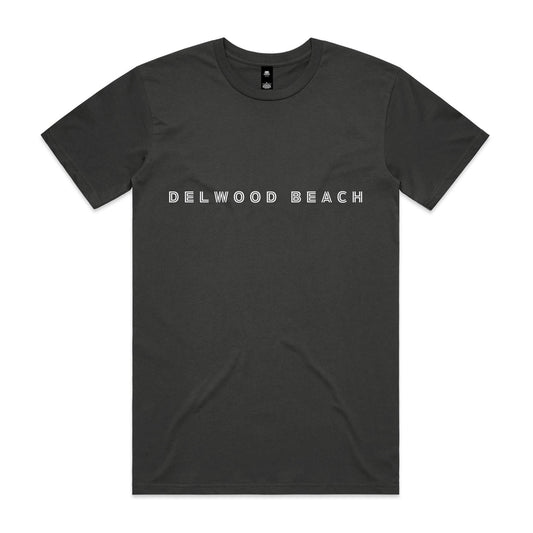 Delwood Beach custom logo printed on AS Colour Staple Tee 