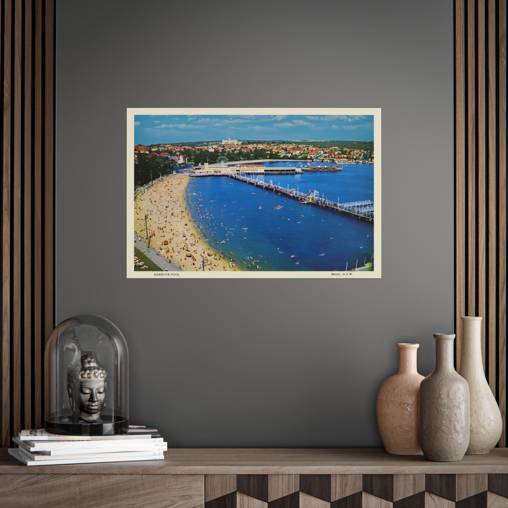Manly Harbour Pool & Promenade 1950s Vintage Postcard Printed Poster 