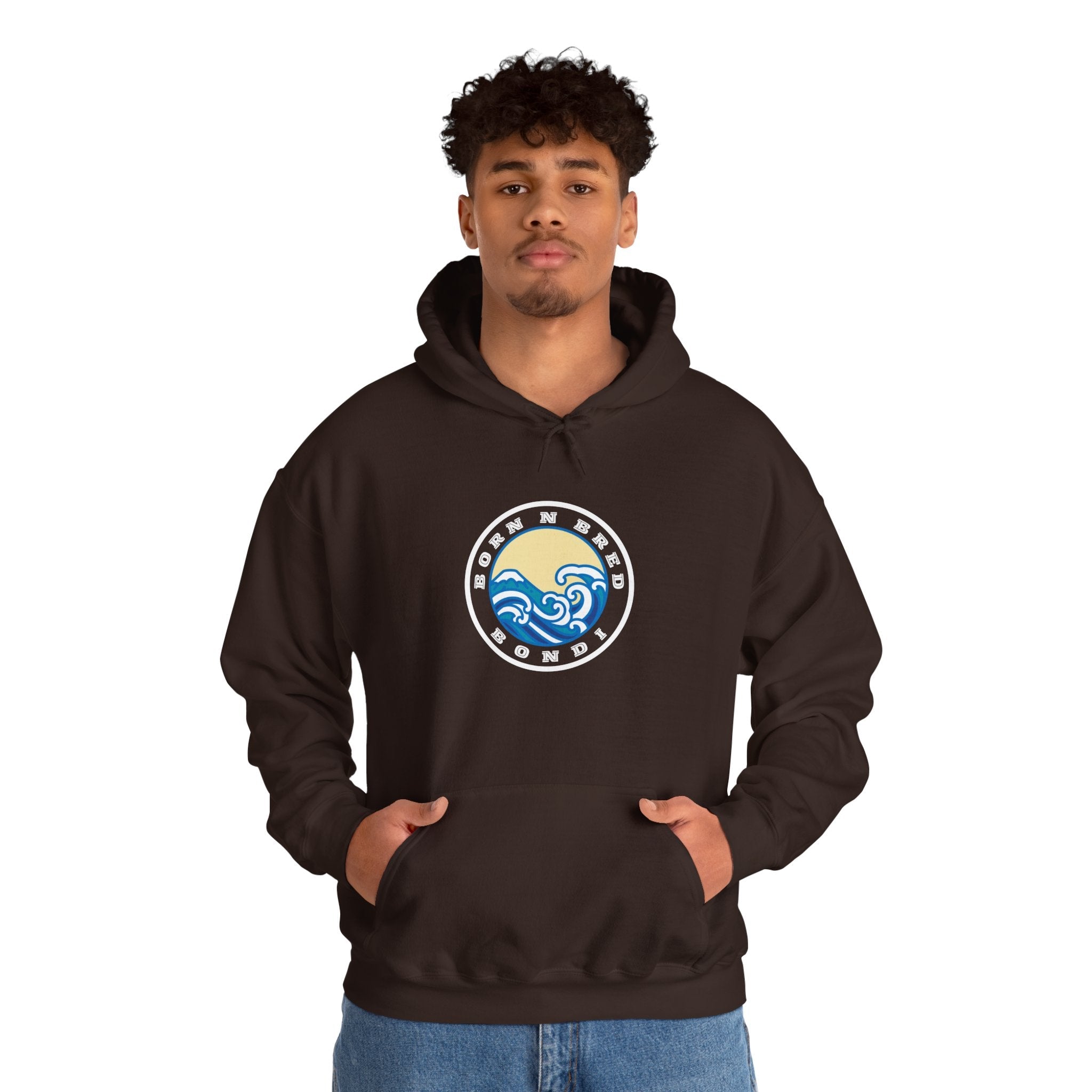 Hoodie with free Canva custom design logo front back Bondi bnb/Bilgola 