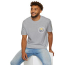 Collaroy custom logo front and sleeve. Lost Manly label. Unisex Soft style T-Shirt Printify