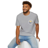 Collaroy custom logo front and sleeve. Lost Manly label. Unisex Soft style T-Shirt Printify