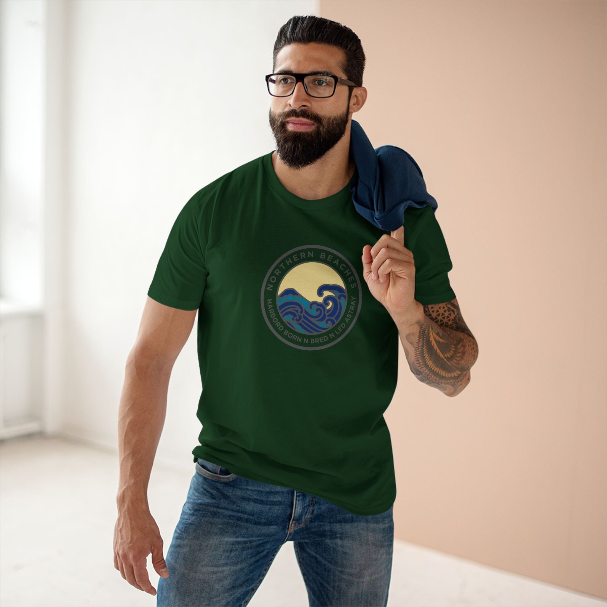 T-Shirt Northern Beaches Harbord Born n Bred n Led Astray Custom Logo Front Printify