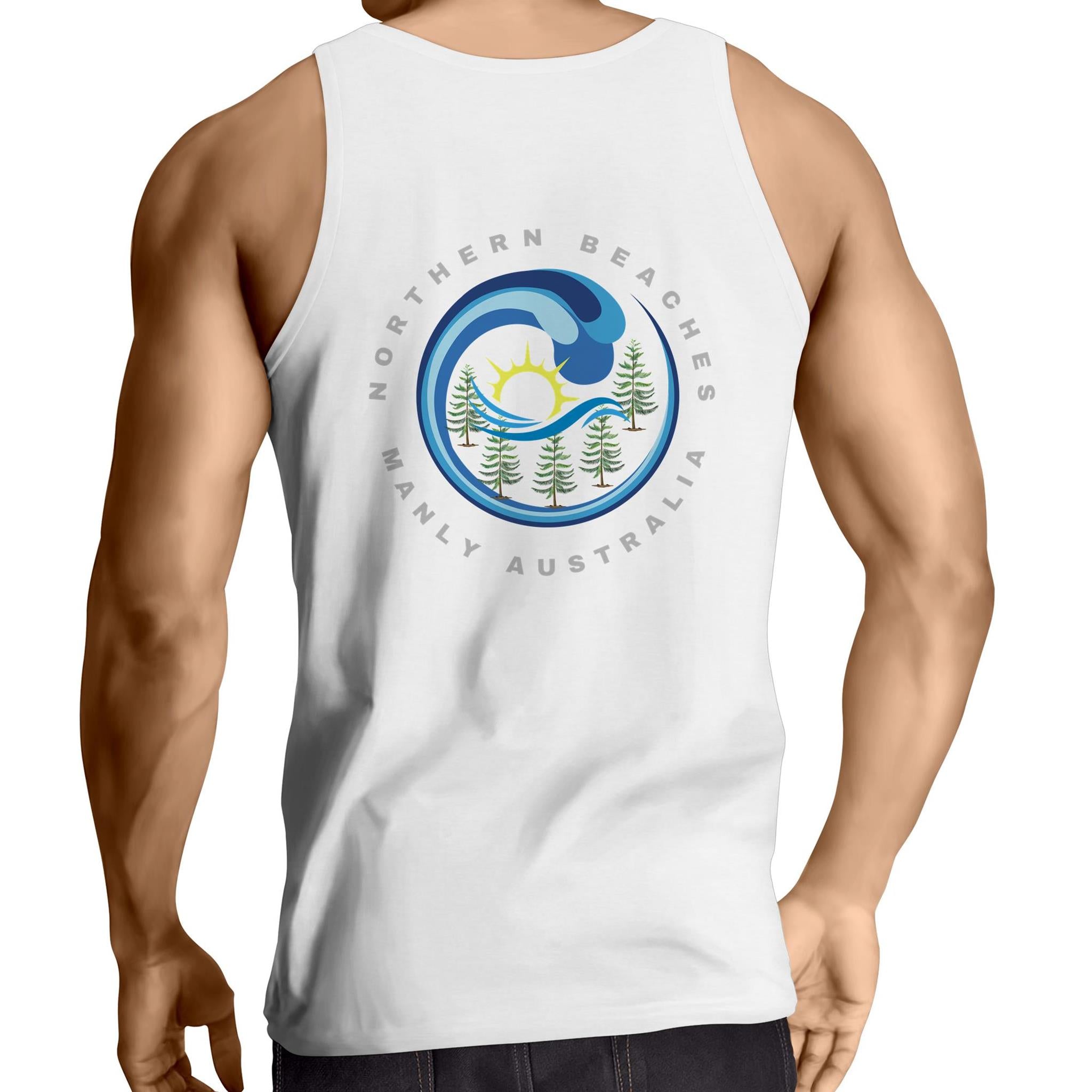 Northern Beaches Manly Australia front and back logo on AS Colour Adult Cotton Singlet