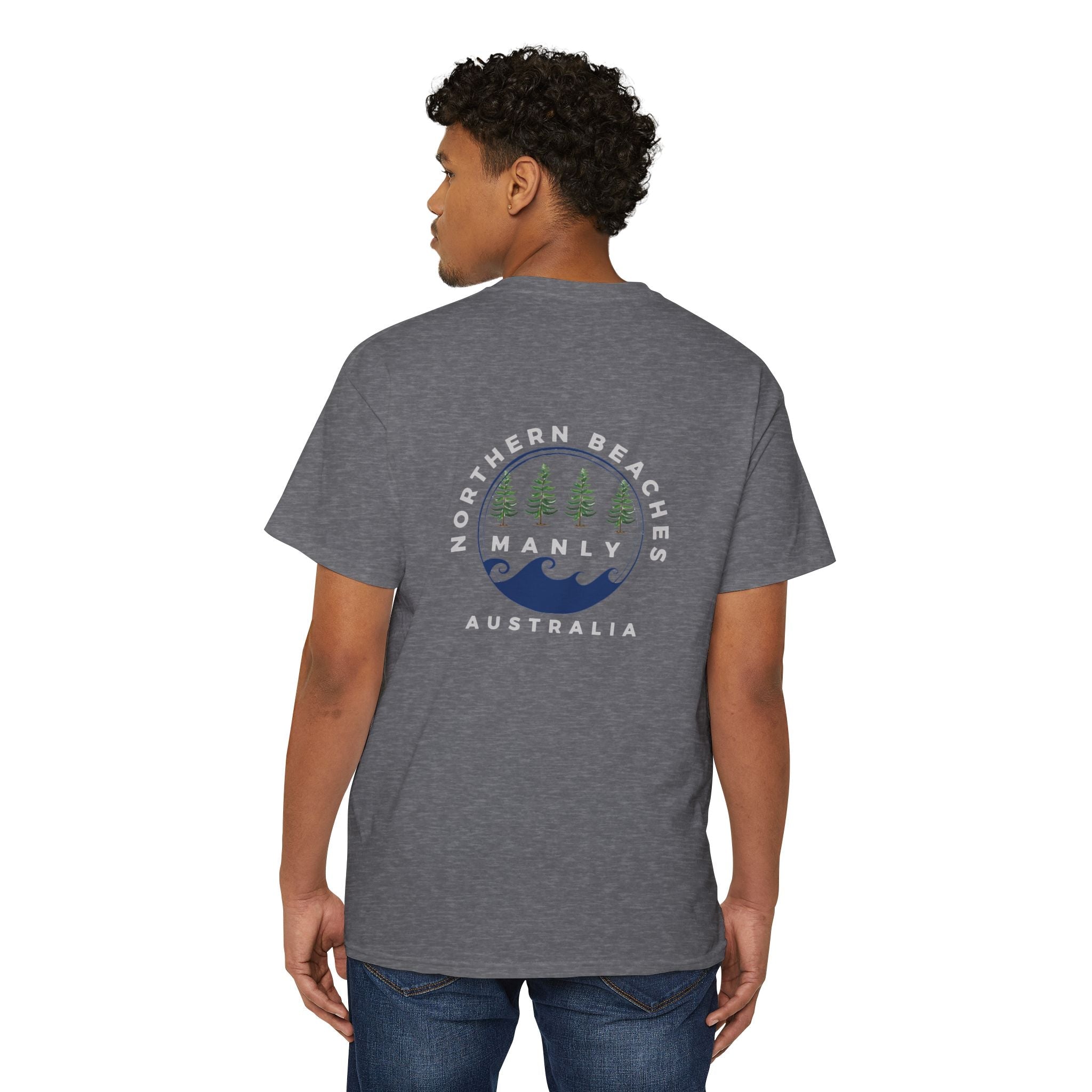 "The Westwood" Northern Beaches custom design different logo front and back Heavy Cotton Pocket Tee Printify