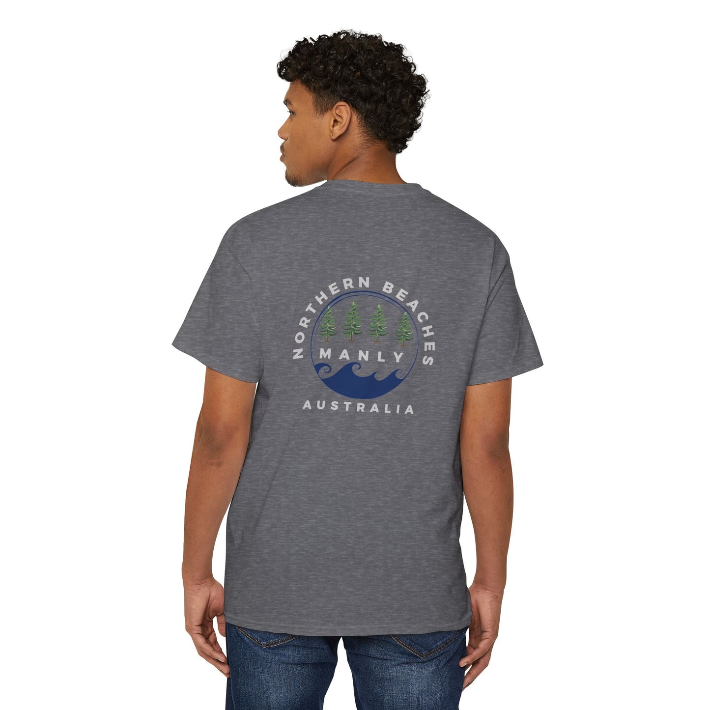 "The Westwood" Northern Beaches custom design different logo front and back Heavy Cotton Pocket Tee Printify