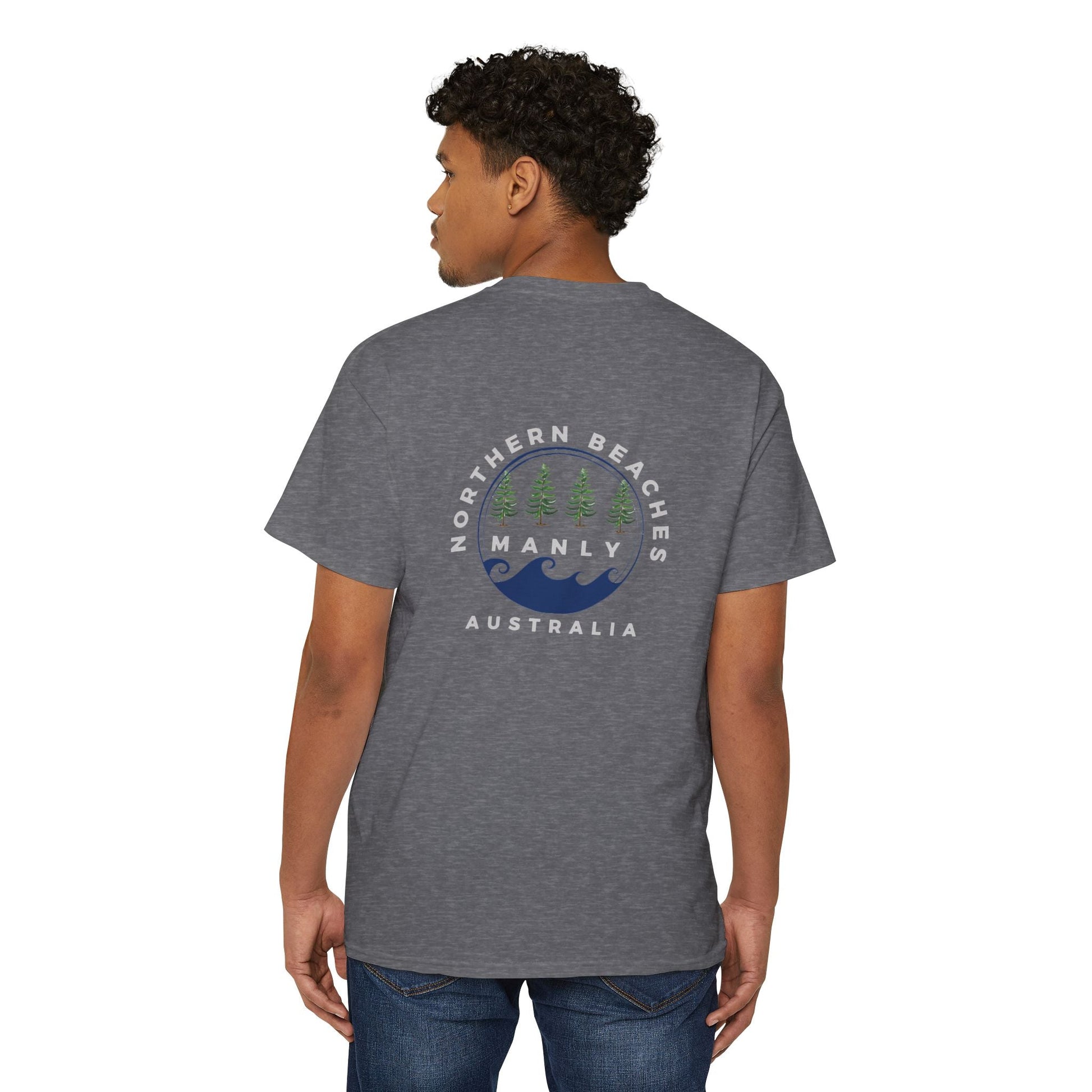 "The Westwood" Northern Beaches custom design different logo front and back Heavy Cotton Pocket Tee Printify
