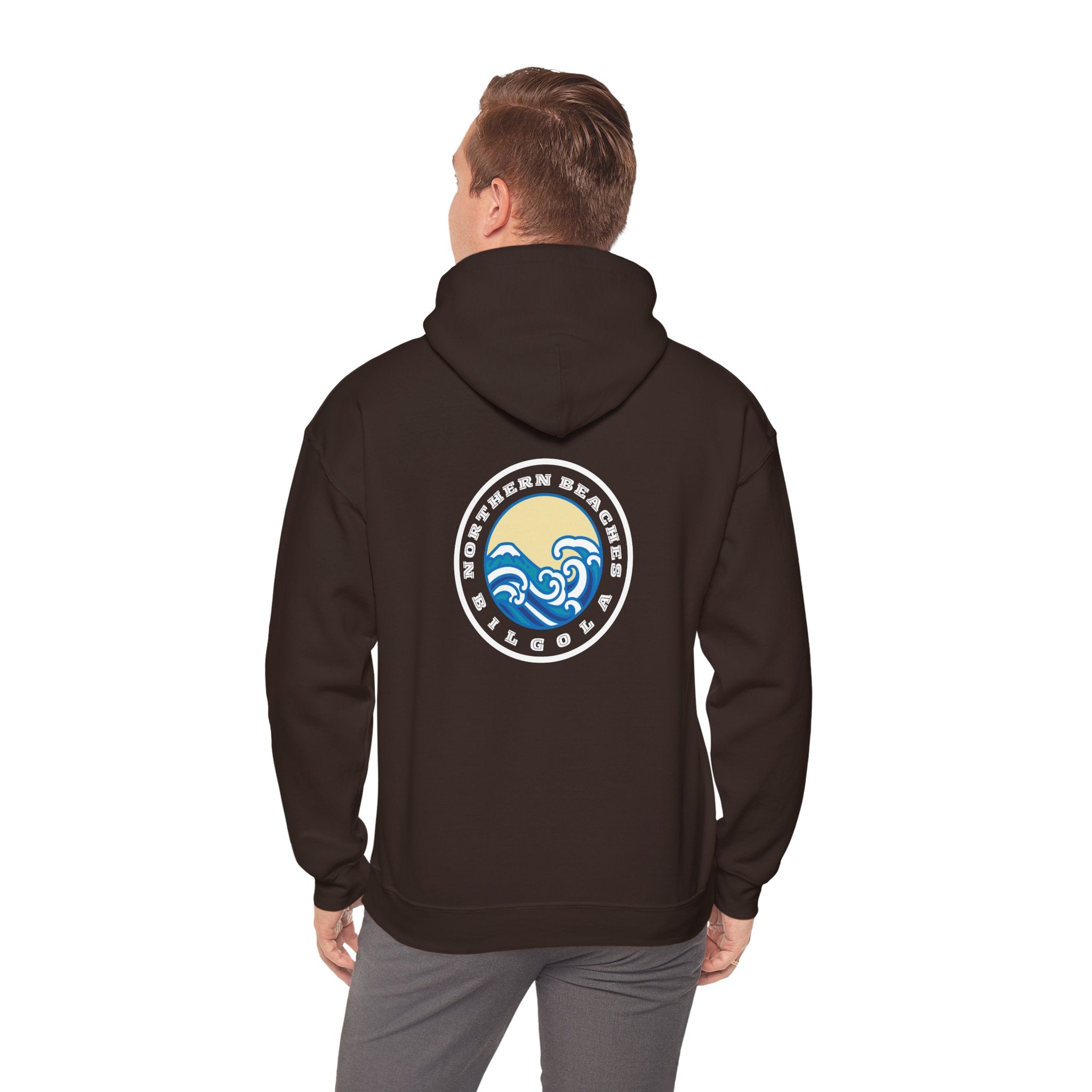 Hoodie with free Canva custom design logo front back Bondi bnb/Bilgola 
