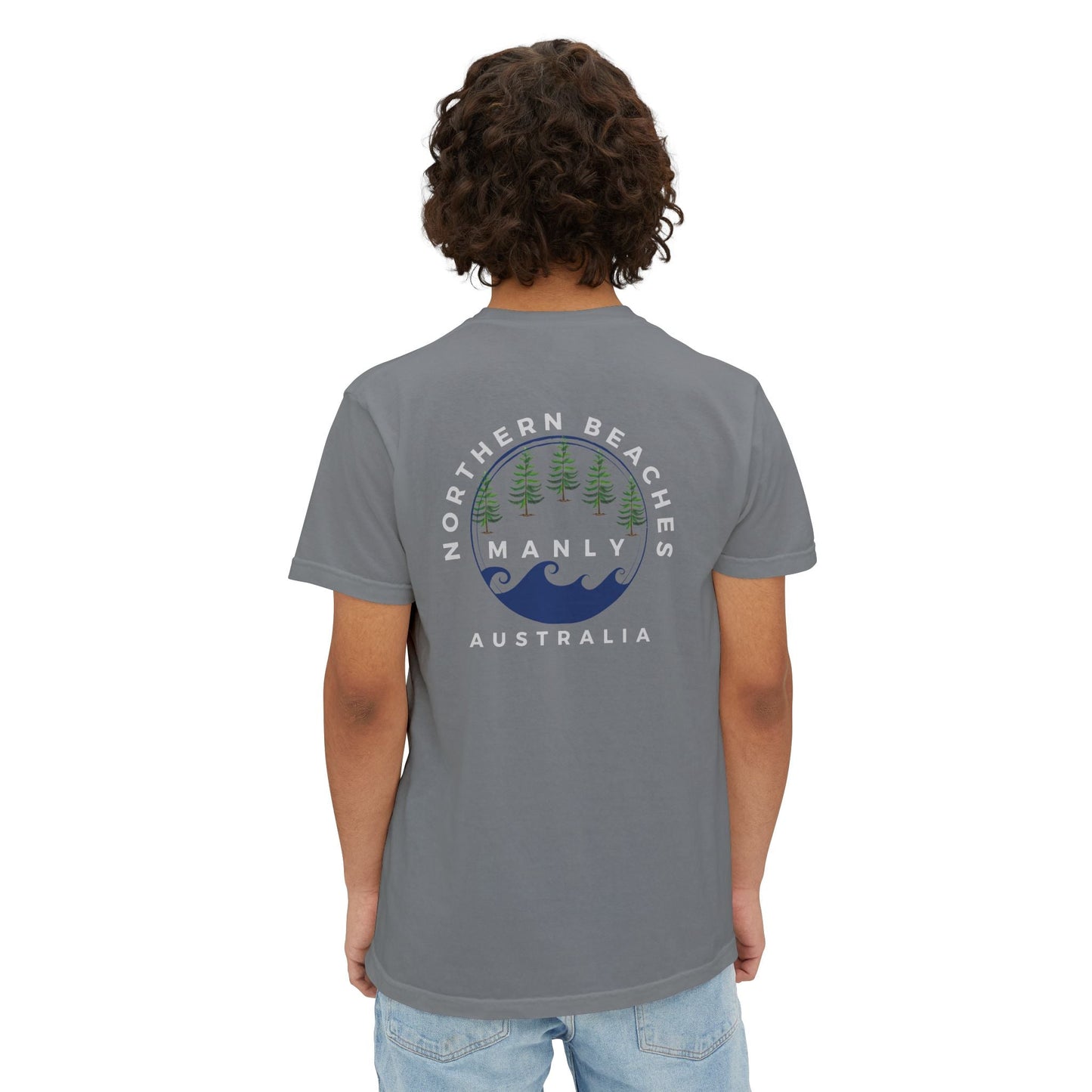 "The Westwood" Northern Beaches custom design front and back logo on Garment-Dyed Pocket T-Shirt for Nature Lovers