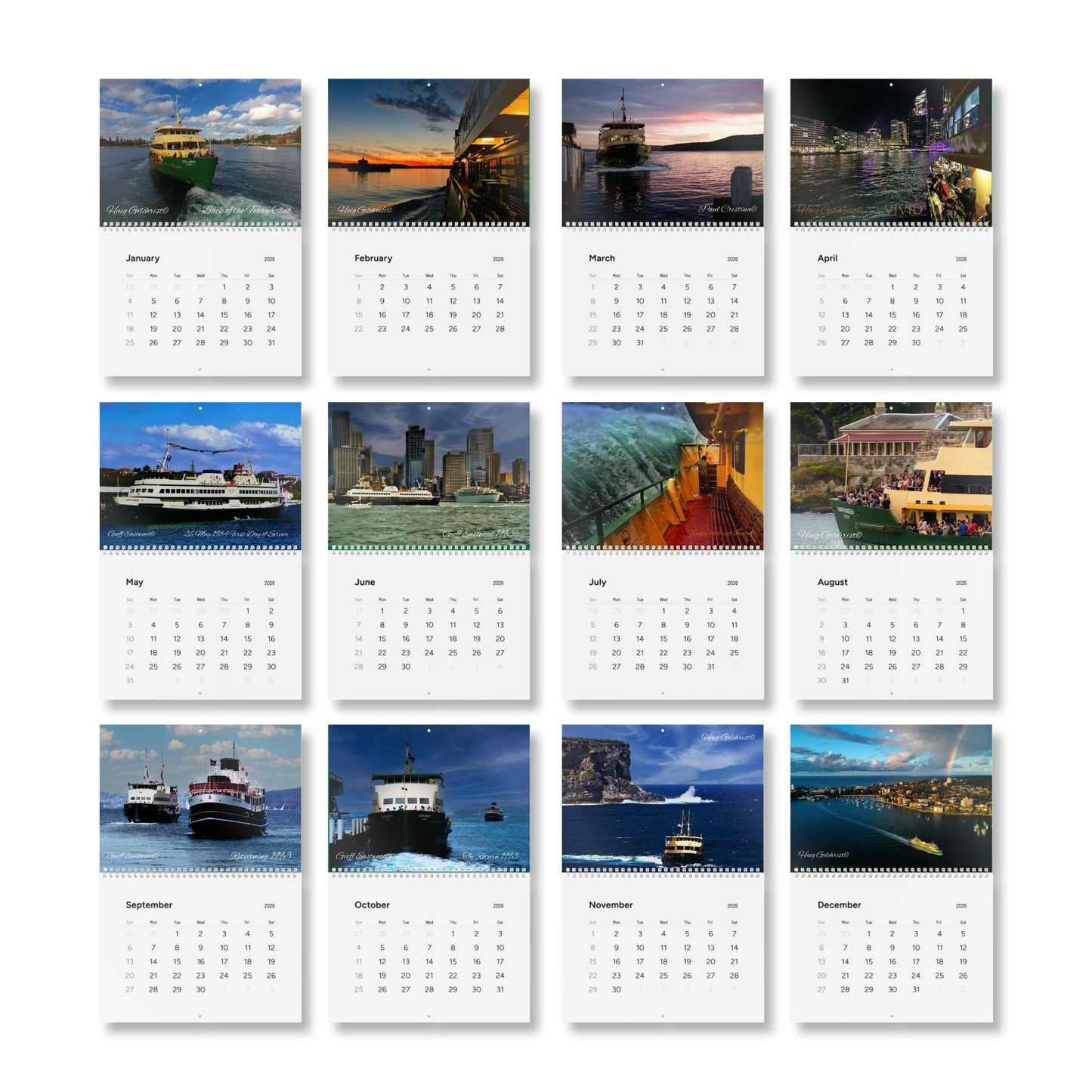 2026 Calendar Riding the Manly Ferries on Sydney Harbour 