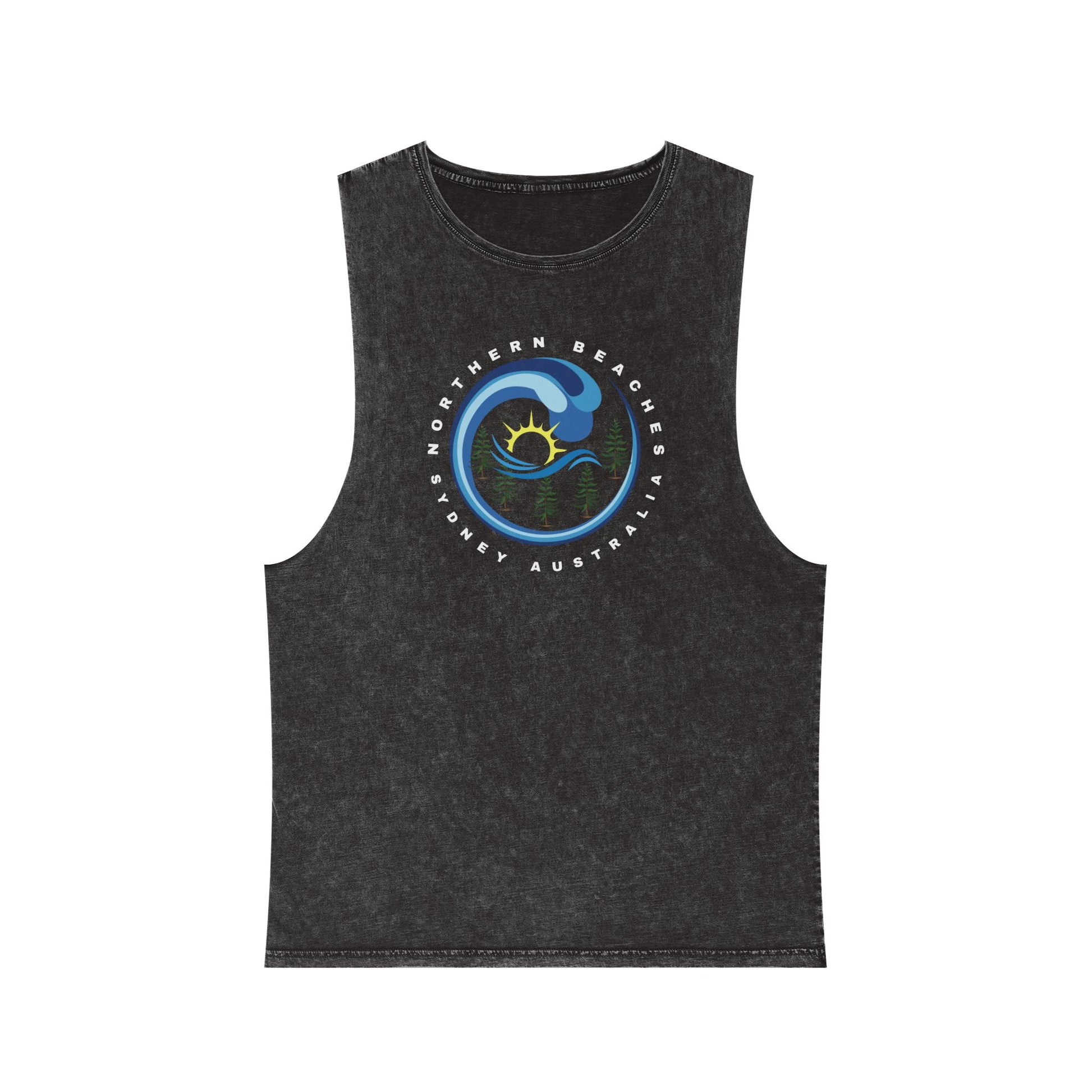 Lost Manly custom logo edition Stonewash Muscle Tank Top — Vintage Black Sleeveless Tee - Lost Manly Shop