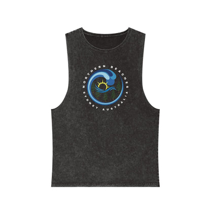 Lost Manly custom logo edition Stonewash Muscle Tank Top — Vintage Black Sleeveless Tee - Lost Manly Shop