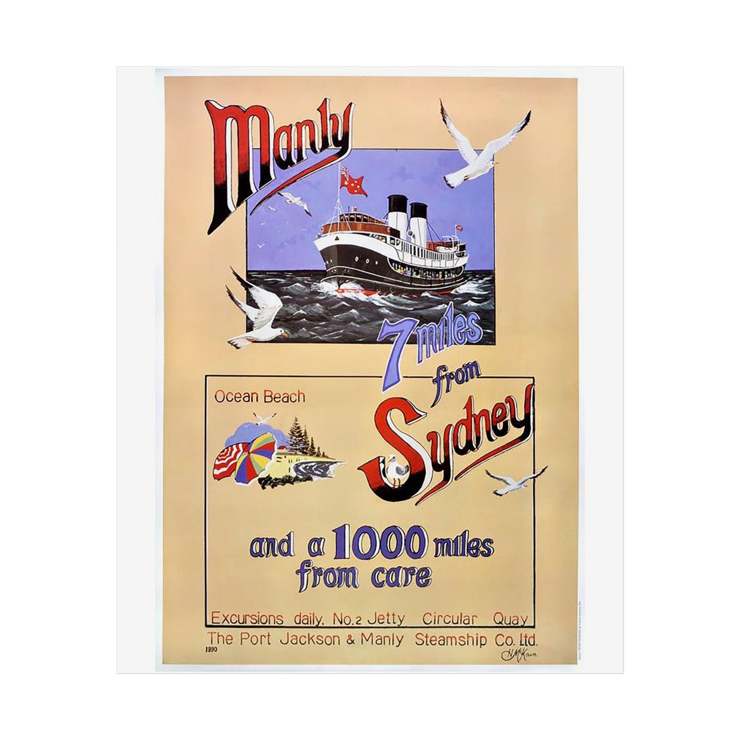 Vintage Travel Poster — “Seven Miles from Sydney” (Unframed) 