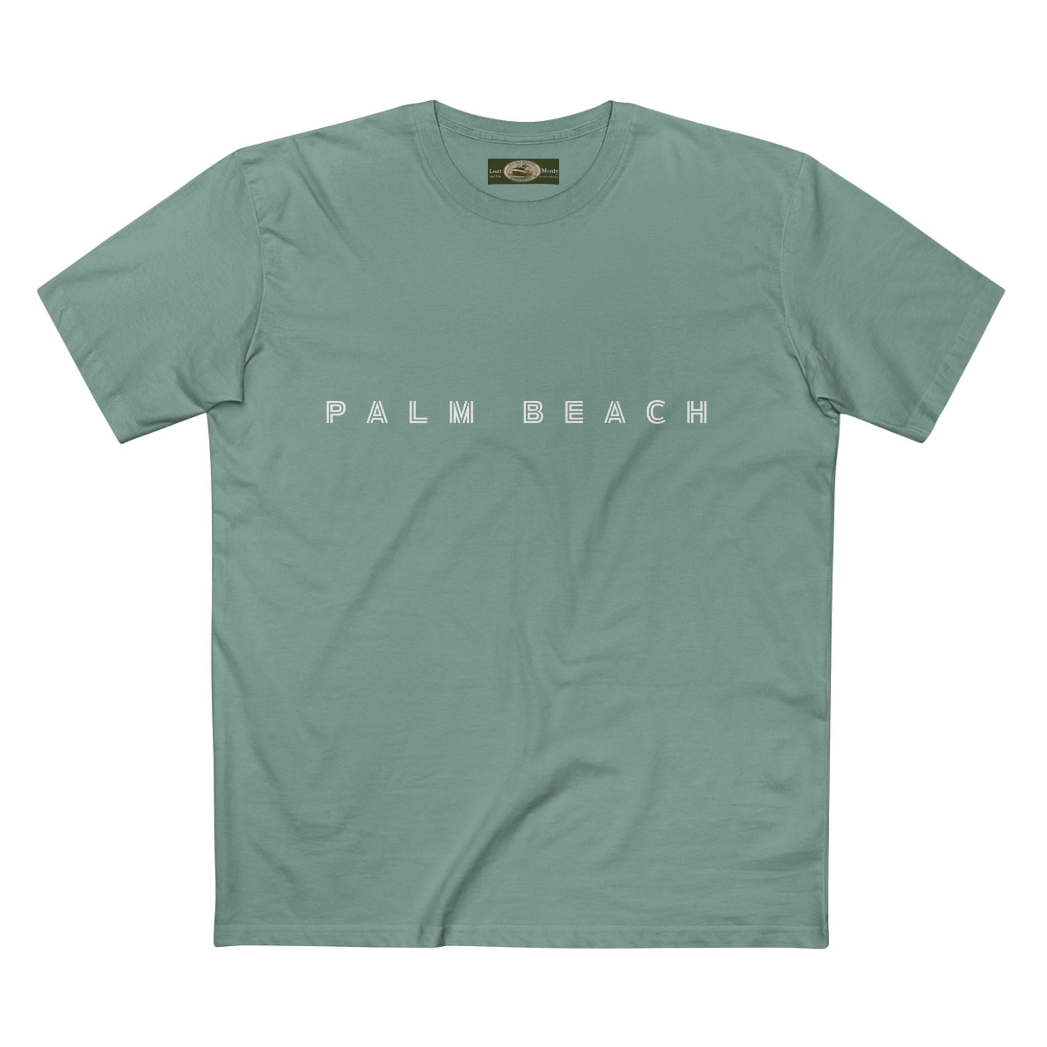 Palm Beach custom logo print Lost Manly label on Adult Staple Cotton T-Shirt Printify