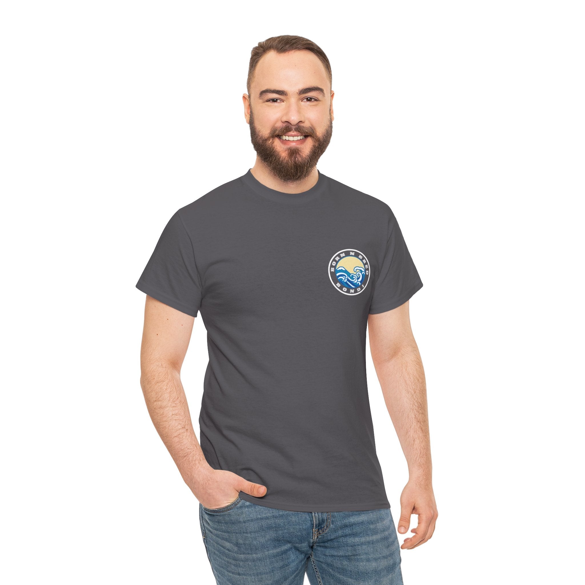 Heavy Cotton T-Shirt with free Canva custom designed logo front and back 