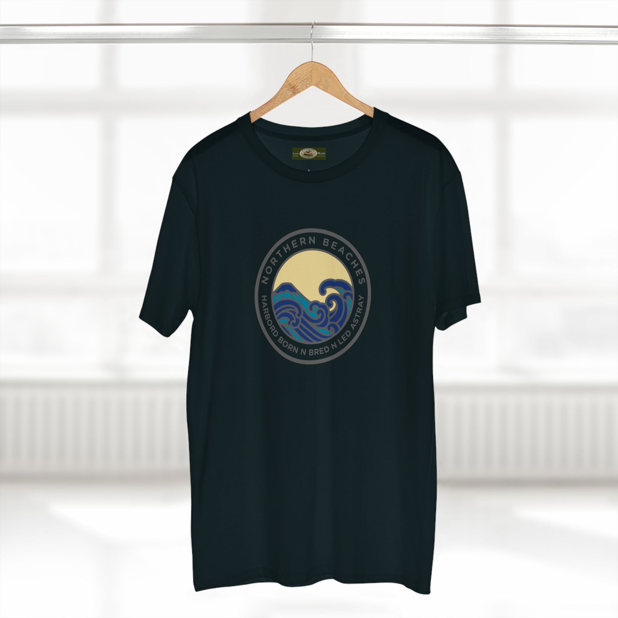 T-Shirt Northern Beaches Harbord Born n Bred n Led Astray Custom Logo Front Printify