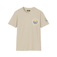 Collaroy custom logo front and sleeve. Lost Manly label. Unisex Soft style T-Shirt Printify