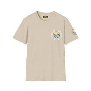Collaroy custom logo front and sleeve. Lost Manly label. Unisex Soft style T-Shirt Printify