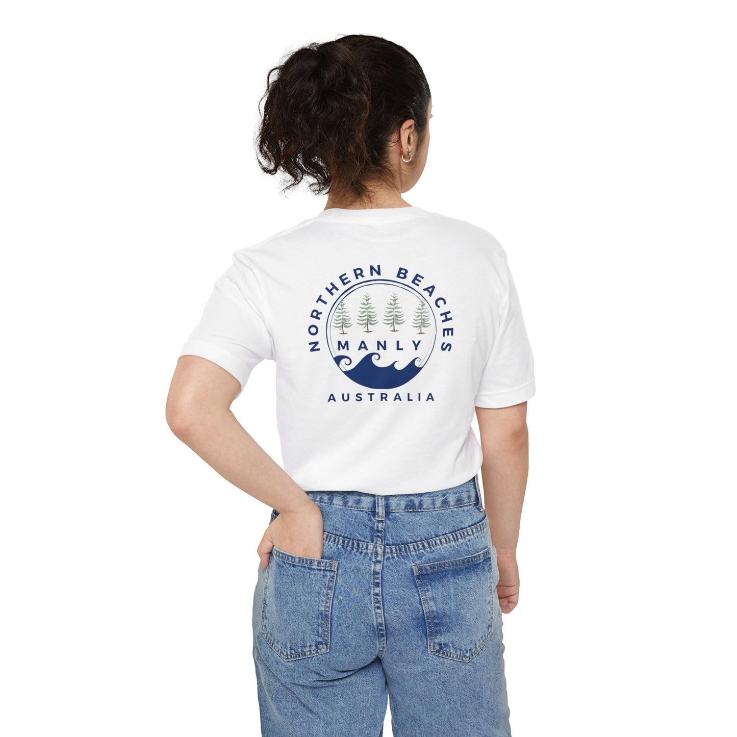 "The Westwood" Northern Beaches custom design different front and back logo, Pocket T-shirt - Casual, Nature-Inspired Wear