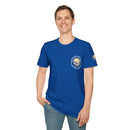 Collaroy custom logo front and sleeve. Lost Manly label. Unisex Soft style T-Shirt Printify