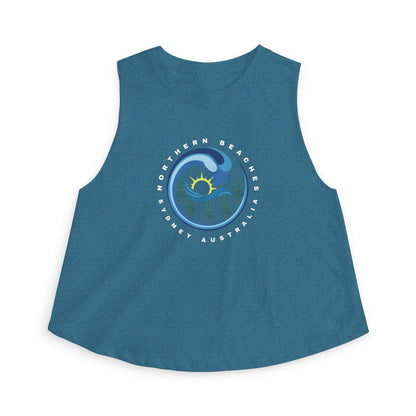 Lost Manly custom logo edition Northern Beaches Wave Crop Top – Women's Coastal Surf Graphic Tank - US Orders - Lost Manly Shop