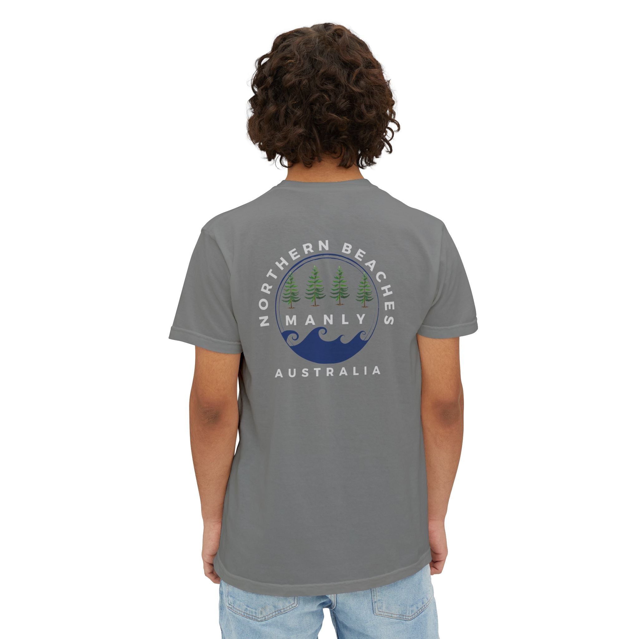 "The Westwood" Northern Beaches custom logo on front and back Pocket T-Shirt - Vintage Style for Beach Lovers Printify