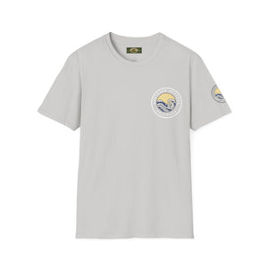 Collaroy custom logo front and sleeve. Lost Manly label. Unisex Soft style T-Shirt Printify
