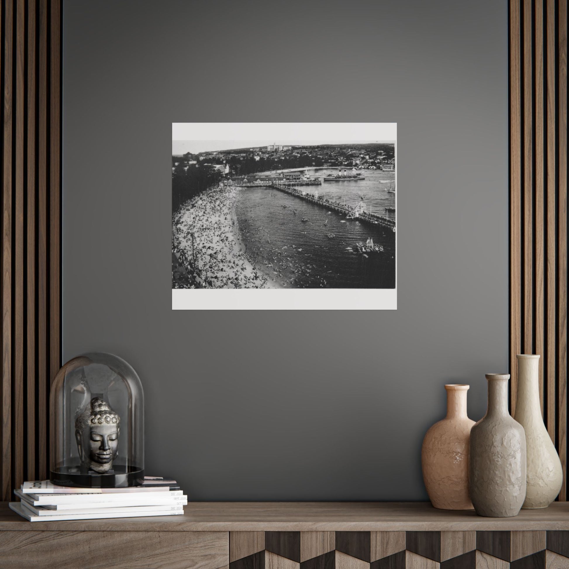 Vintage Black and White Manly Harbour Pool 1955 Poster - Lost Manly Shop