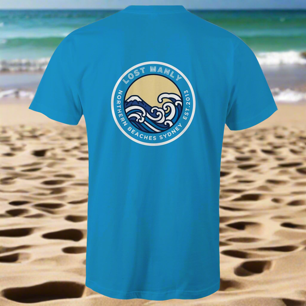 AS Colour Staple - Mens T-Shirt Lost Manly Northern Beaches Est. 2013 logo back - Lost Manly Shop