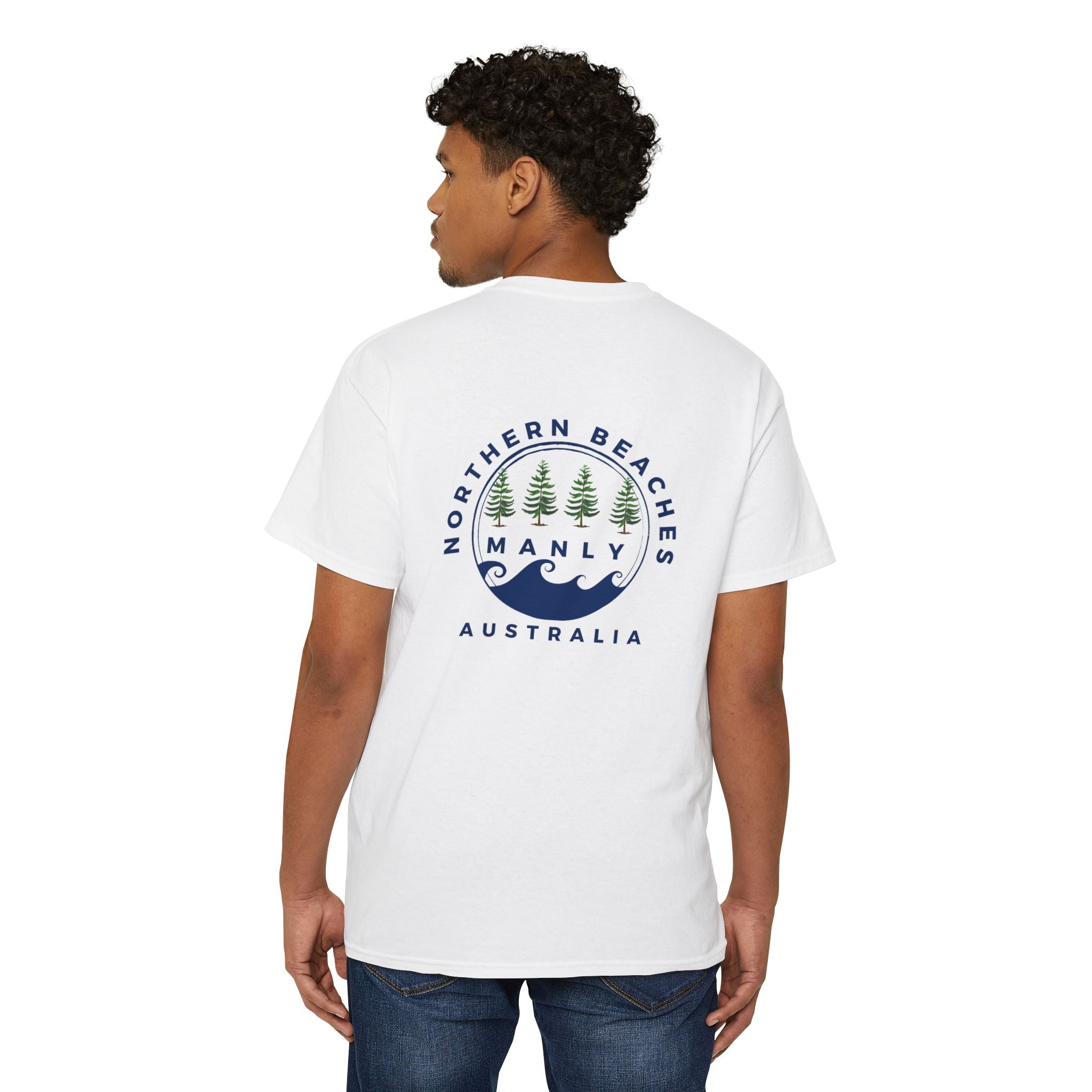 "The Westwood" Northern Beaches custom design different logo front and back Heavy Cotton Pocket Tee Printify
