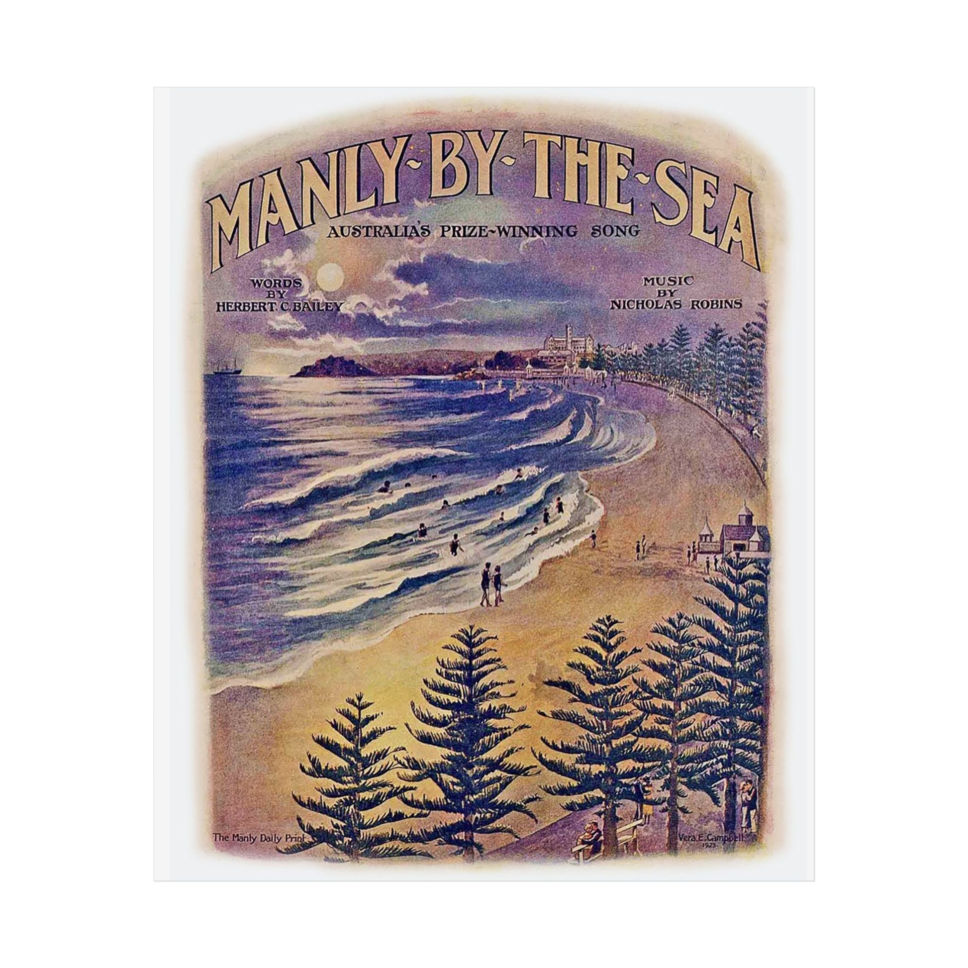 Vintage Poster 'Manly by the Sea' 1924  - 100 years old! - Lost Manly Shop