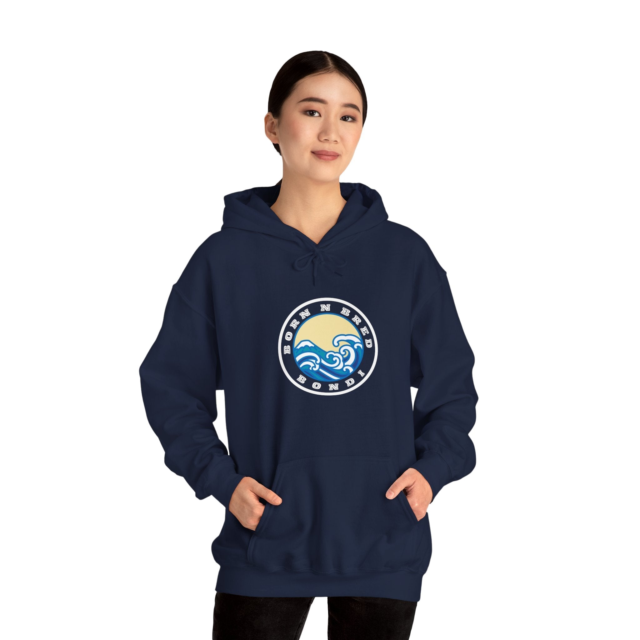 Hoodie with free Canva custom design logo front back Bondi bnb/Bilgola 