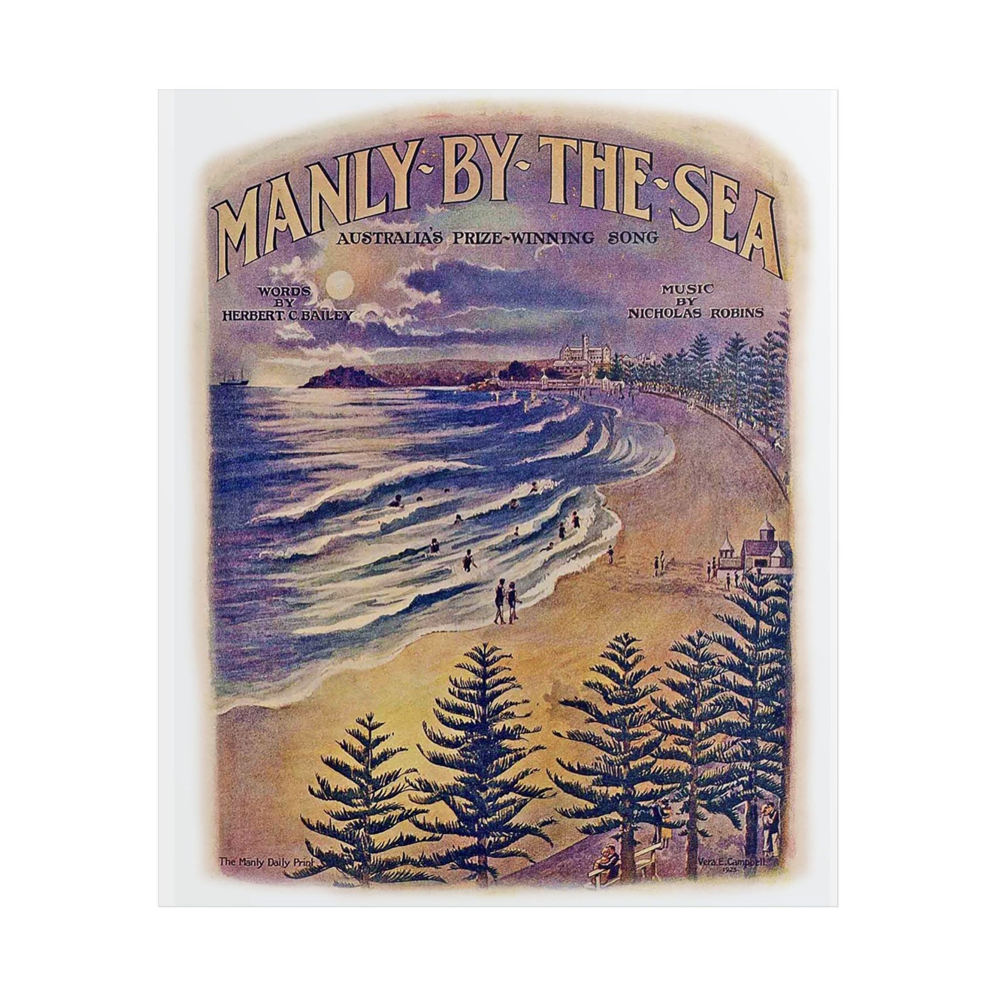 Vintage Poster 'Manly by the Sea' 1924  - 100 years old! - Lost Manly Shop