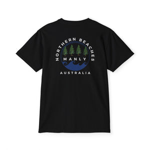 "The Westwood" Northern Beaches custom logo on front and back Pocket T-Shirt - Vintage Style for Beach Lovers Printify