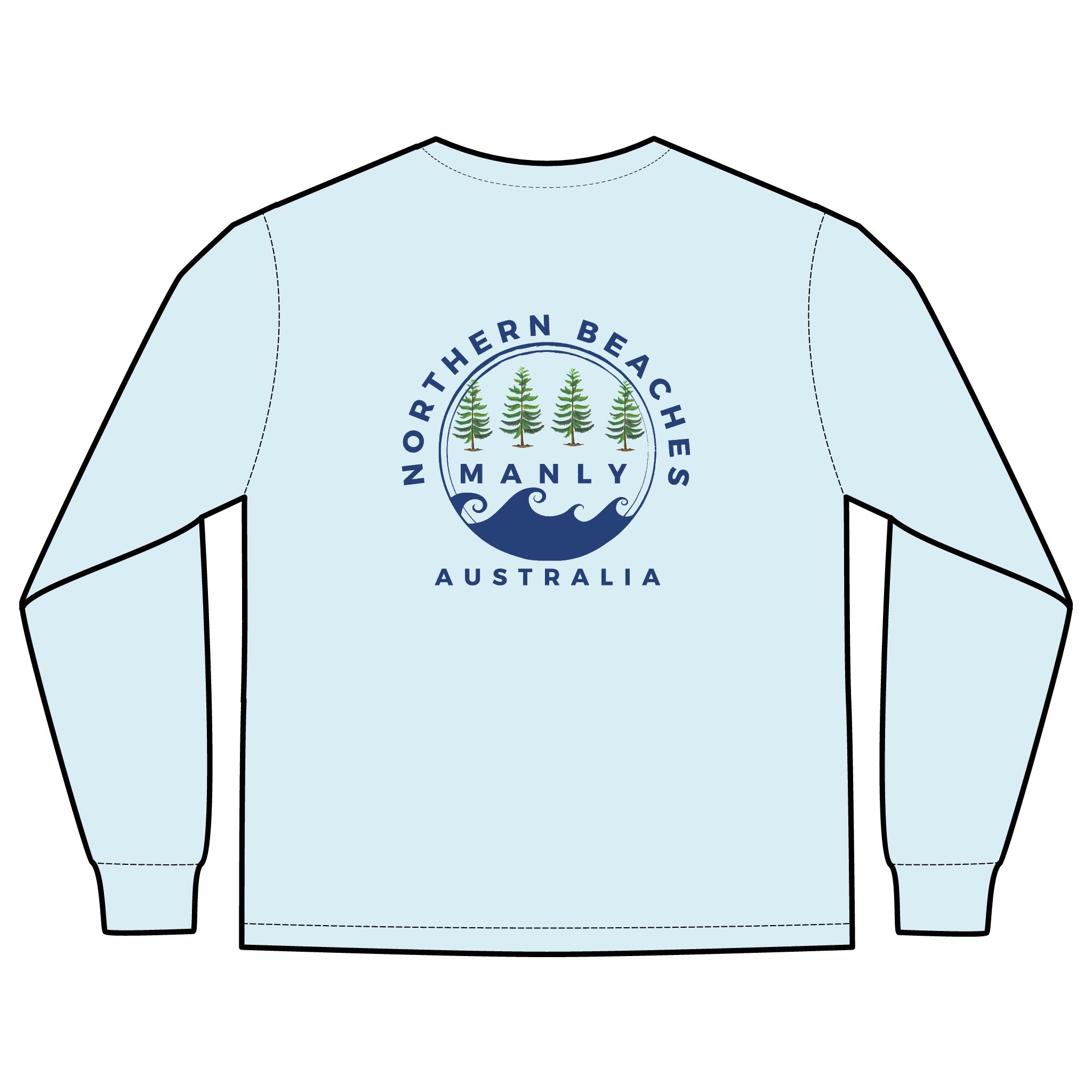 'The Westwood' Men's Long Sleeve Pocket T-Shirt with Northern Beaches Custom Design front and back logo Printify