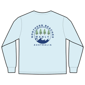 'The Westwood' Men's Long Sleeve Pocket T-Shirt with Northern Beaches Custom Design front and back logo Printify