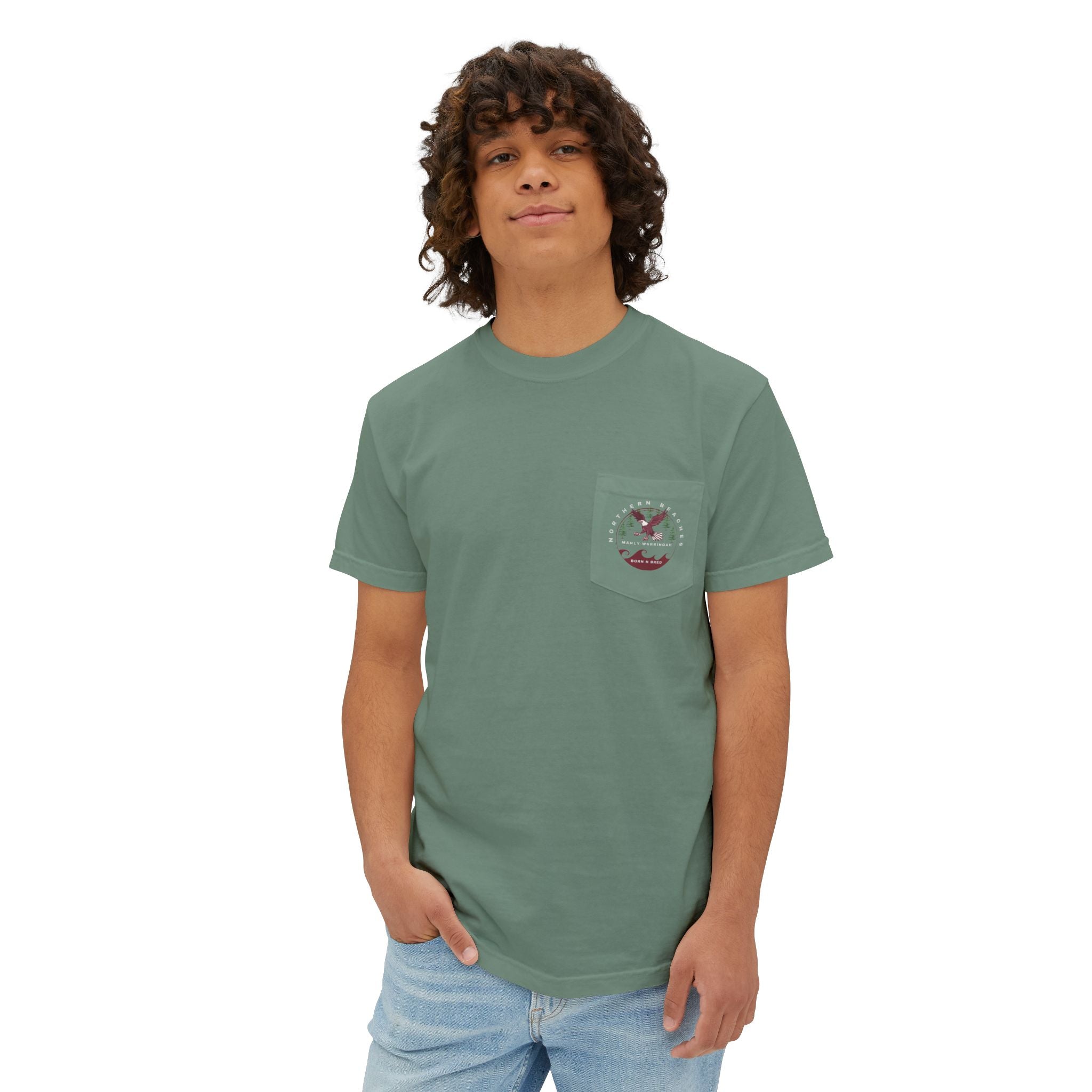 "The Westwood" Northern Beaches custom design front and back logo on Garment-Dyed Pocket T-Shirt for Nature Lovers Printify