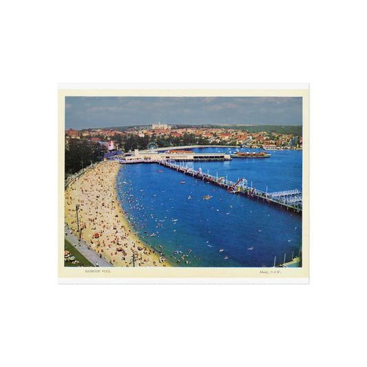 Manly Harbour Pool & Promenade 1955 Coastal Serenity Fine Art Poster - Vintage Beach Scene for Home Decor 