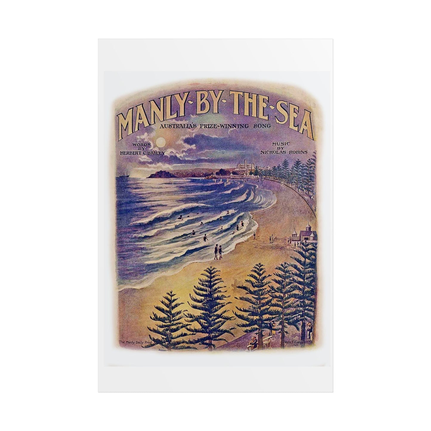 Vintage Poster 'Manly by the Sea' 1924  - 100 years old! - Lost Manly Shop