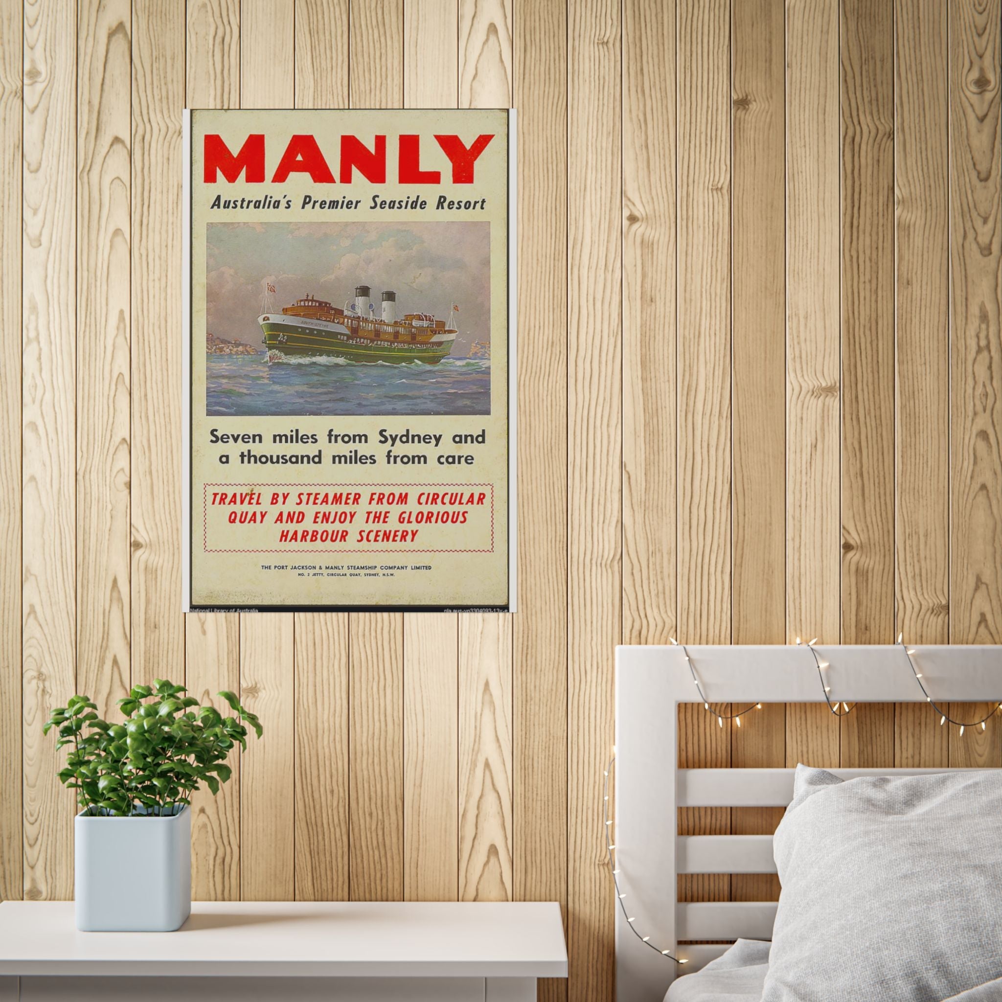 Poster Print - Manly Seven Miles from Sydney a Thousand Miles from Care 1940s Ferry Travel Printify