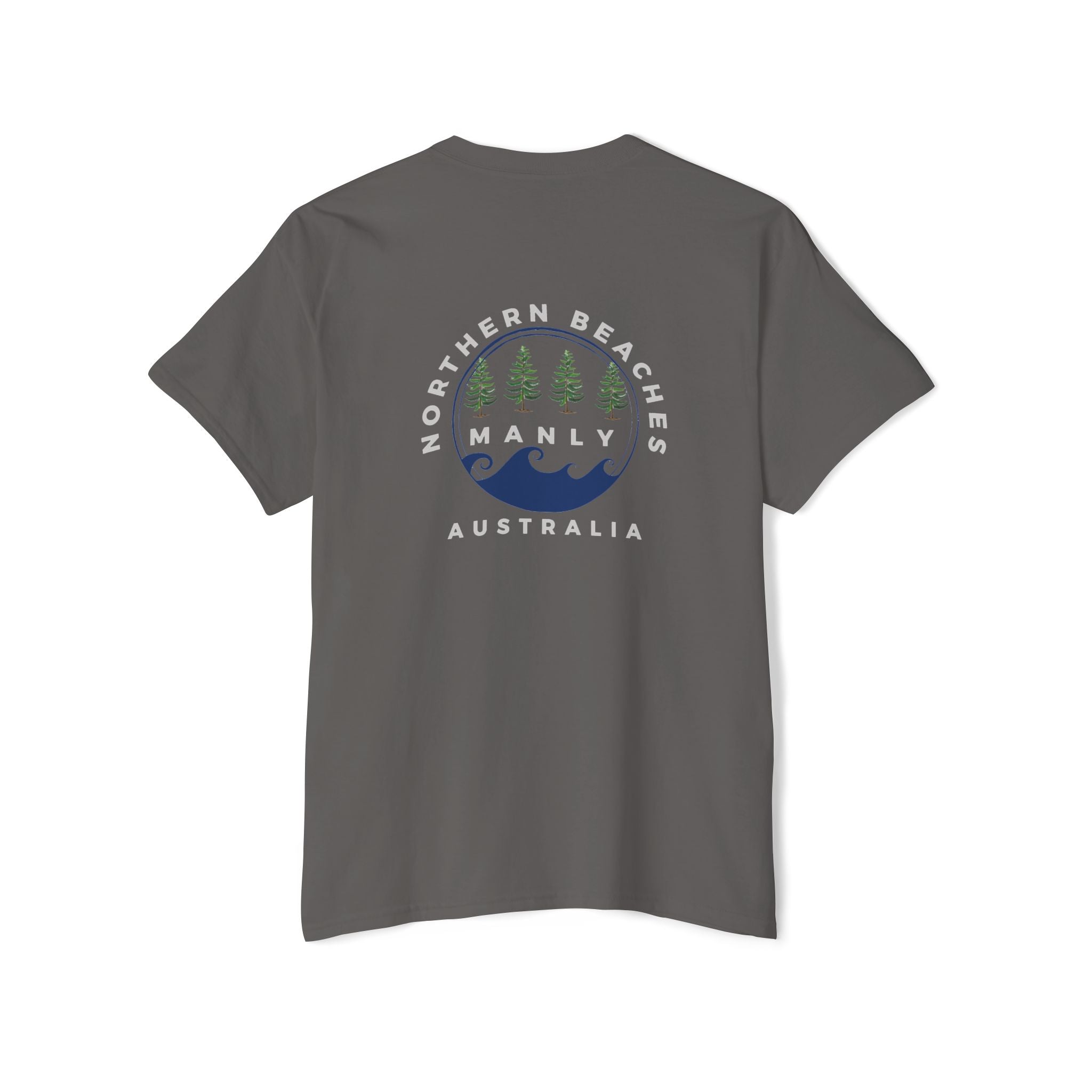 "The Westwood" Northern Beaches custom design different logo front and back Heavy Cotton Pocket Tee Printify
