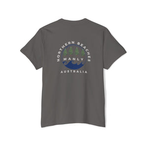 "The Westwood" Northern Beaches custom design different logo front and back Heavy Cotton Pocket Tee Printify