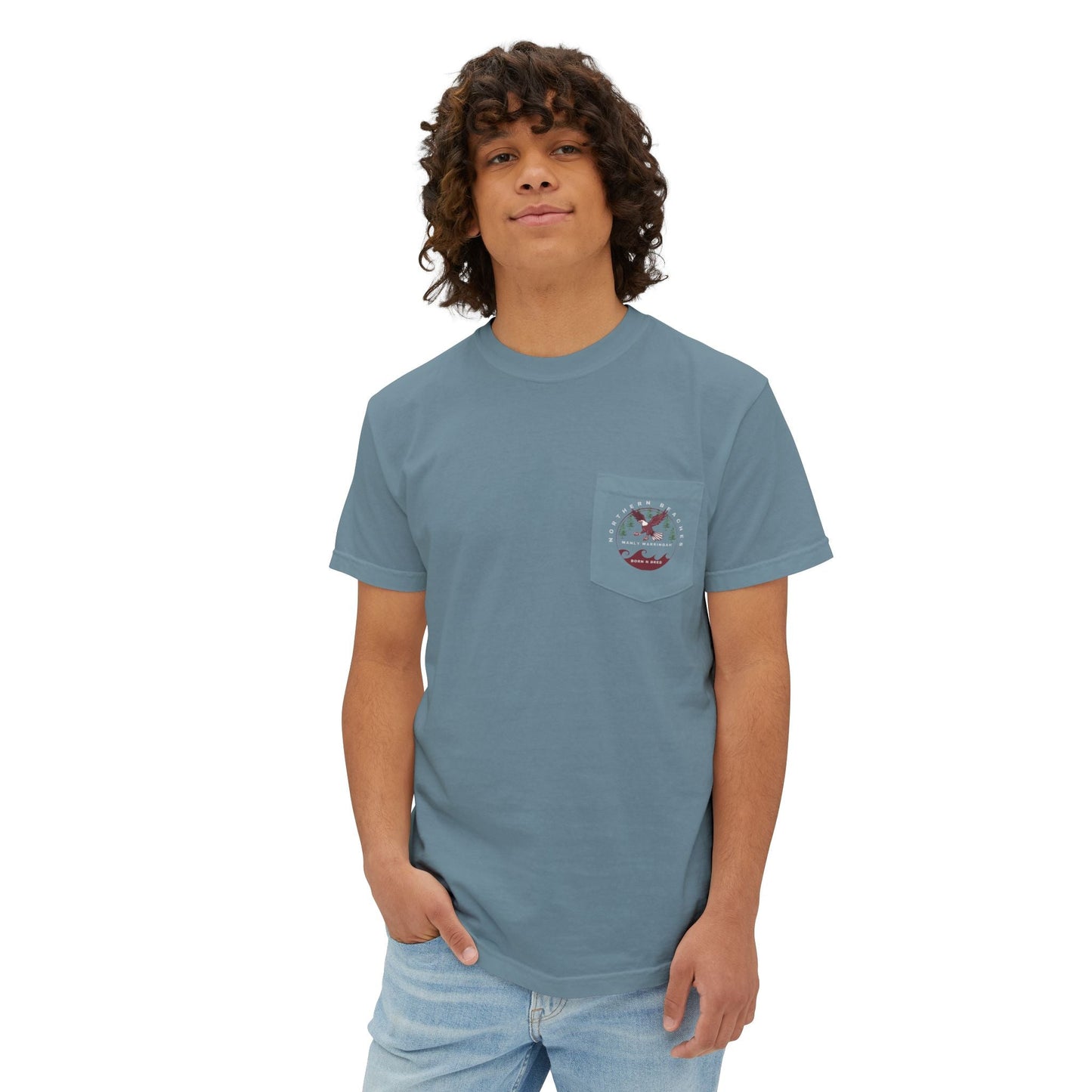 "The Westwood" Northern Beaches custom design front and back logo on Garment-Dyed Pocket T-Shirt for Nature Lovers